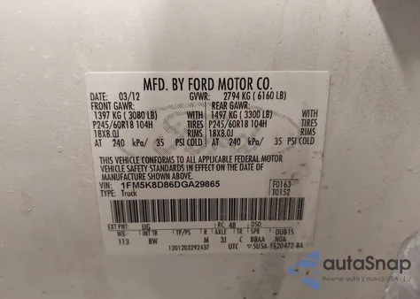 2013 Ford Explorer Xlt from USA, damaged, VIN 1FM5K8D86DGA29865